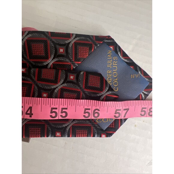 ALEXANDER JULIAN COLOURS Mens Polyester Necktie Designer Geometric Black/Red EUC - Picture 9 of 9